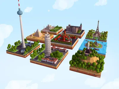 Polygonia World Landmarks Low Poly Bundle Low-poly 3D model