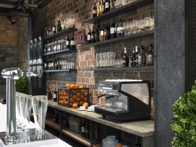 Industrial Bar Counter Scene 3D model