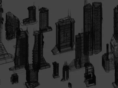Scifi Building Textured Asset set 3D model