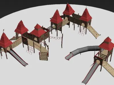 Forest castle wooden playground set 3D model