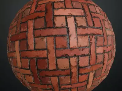 Red Clay Herringbone Basketweave Brick PBR Seamless Texture