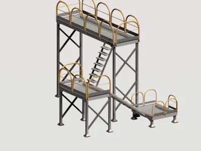 Industrial yellow platform with rails Low-poly 3D model