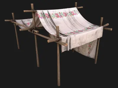 Large trade fair Ukrainian tent stall Low-poly 3D model