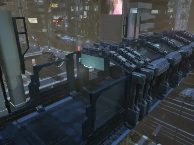 Cyberpunk Modular Bridge Game Ready Low-poly 3D model