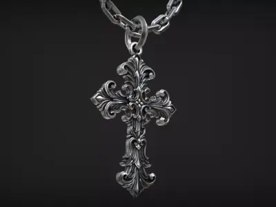 Gothic Ornamental Cross Medieval Royal Lily Pendant 3D print model