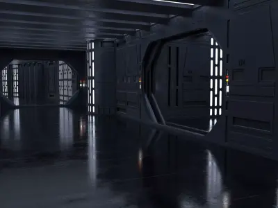 Dark Space Corridors - Sci-Fi Interior Environment 90 Piece Set 3D model