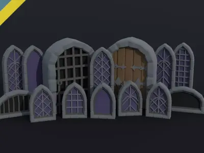 Cartoon medieval doors and windows Polygonal Style Low-poly 3D model