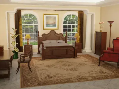 Classic Bedroom Interior Scene 3D model