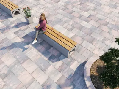 Bench plaza with benches and plants Free 3D model