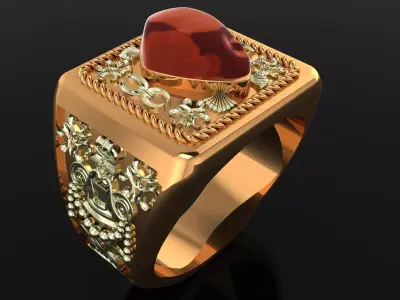 G1010 Artisan Gold Irregular Opal Signet Ring UK-X 3D print model