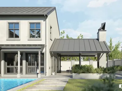 VRay - C4D scene files Modern Farmhouse Exterior 3D model