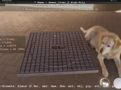 Sewer Cover 5 High and Low-Poly Version 3D Model Pack