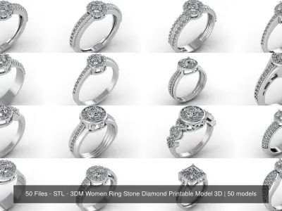 50 Files - STL - 3DM Women Ring Stone Diamond Printable Model 3D 3D Model Pack