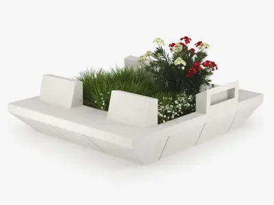 Flowerbed concrete planter with flowers in it 3D model