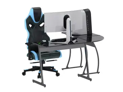 Gaming Set desk with chair and monitor 3D model