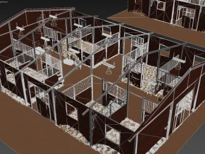 Modular Modern Stable Environment Low-poly 3D model