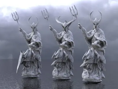 Poseidon statues with different helmets  3D model