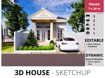 House 7x24m code 411 - Sketchup 3D model