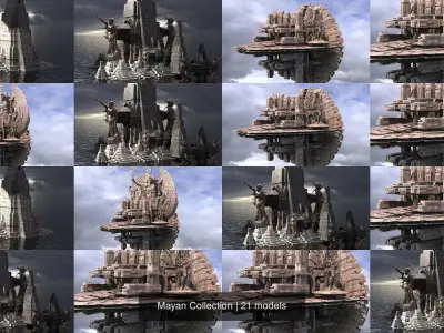 Mayan Collection golden sunburst in sky 3D Model Pack