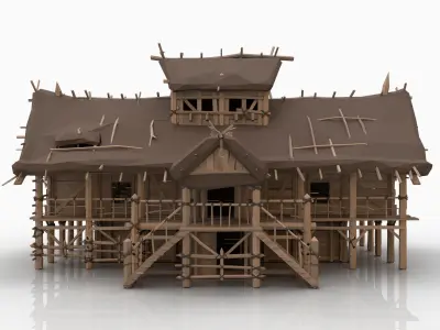 STYLIZED BIG FANTASY MEDIEVAL VIKING WOODEN COTTAGE HOUSE HUT Free low-poly 3D model