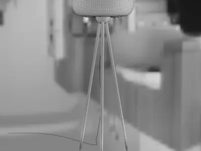 Floor lamp with three wooden uprights and a white acrylic shade 3D model