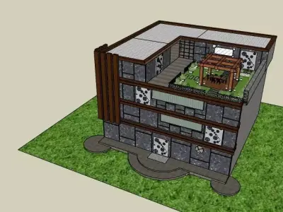 Villa apartment building with balcony 3D model