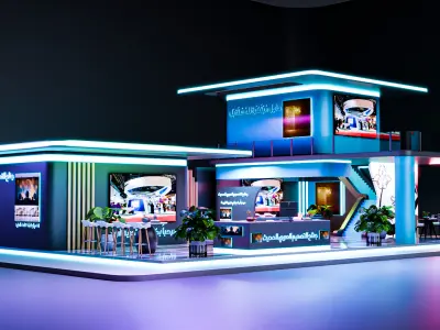 Modern Arabic Exhibition Booth with Interactive Displays 3D model