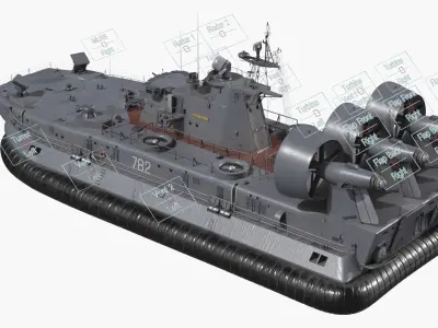  Zubr-Class Amphibious Assault Hovercraft with Turbines Gray Rigged for Maya 