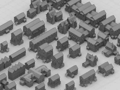 115 Basemesh Medieval Building Collection Low-poly 3D model