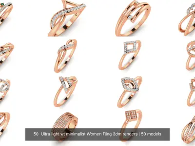 50  Ultra light wt minimalist Women Ring 3dm renders 3D Model Pack