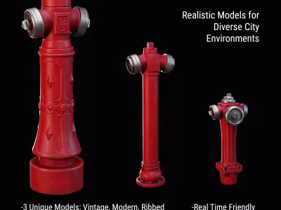 Urban Fire Hydrant Pack - Game Ready PBR Low-poly 3D model