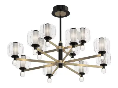 CARINA modern chandelier with brass and glass shades 3D model