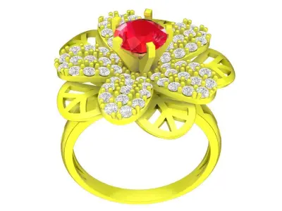 Elegant Floral Halo Diamond Ring 3D Model  4471 3D print model