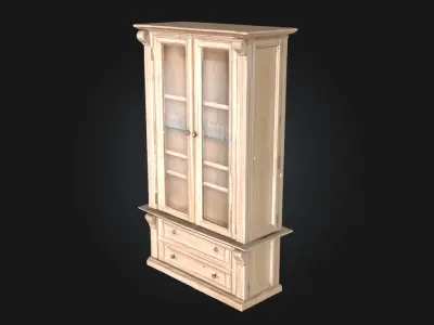 Vintage Display Cabinet  Classic Wooden Showcase with Glass  3D model