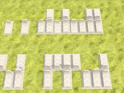 Gravestone gravestones on grassy field 3D model