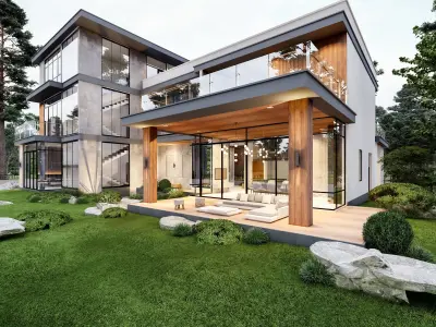 Modern 3 Story Villa 3D 2D Model  SketchUp 3D model