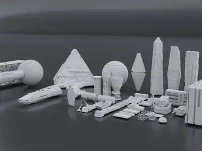 sci-fi 3d models kitbash pack low poly Low-poly 3D model