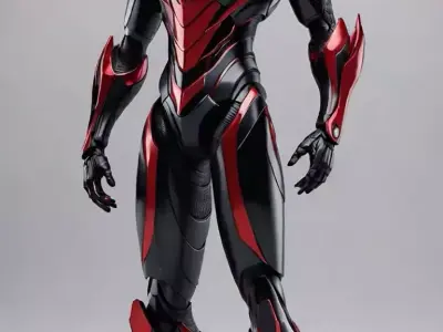 Red Black Armor Suit 3D Model  Glowing Eyes Sci-Fi Design Low-poly 3D model