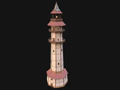Medieval Lighthouse Tower with Interior Low-poly 3D model