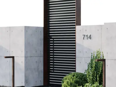 Fence 2 modern garden with trees and shrubs 3D model