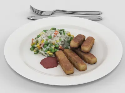 Plate With Food And Cutlery 3D model
