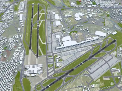 Istanbul Ataturk Airport 10km Low-poly 3D model