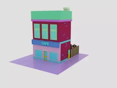 LowpolyCafe building in simpsons universe Low-poly 3D model
