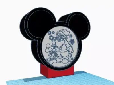 Mickey Mouse and Santa Litho Lamp and Christmas stickers  3D print model