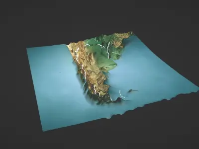 Argentina Map Topography Low-poly 3D model