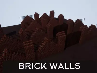 Modular Brick Wall And Gate Low-poly 3D model