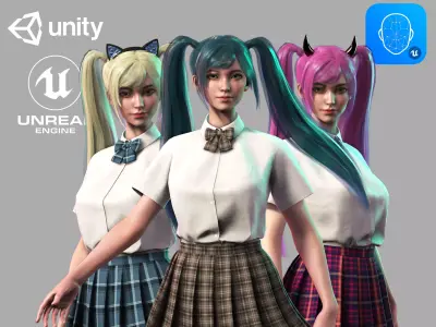 Streetwear Girl 1-10 - School Wear Girls Pack Game-Ready Low-poly 3D model