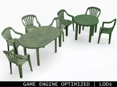Garden Plastic Furniture Green - 3 Texture Variants Low-poly 3D model