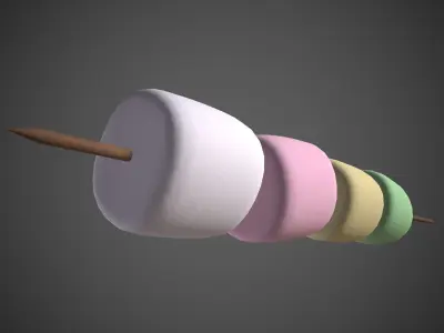 Mashmallows with Stick Low-poly 3D model