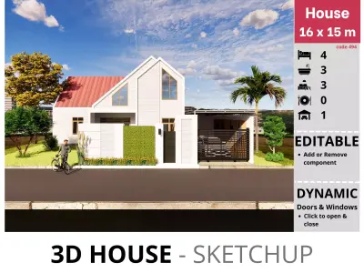 House 16x15m code 494- Sketchup 3D model 3D model 3D model